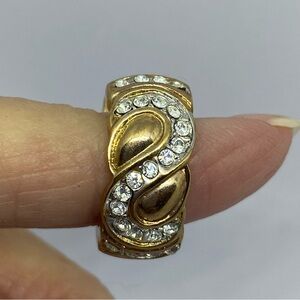 Gold tone & rhinestone pierced hoop earrings.